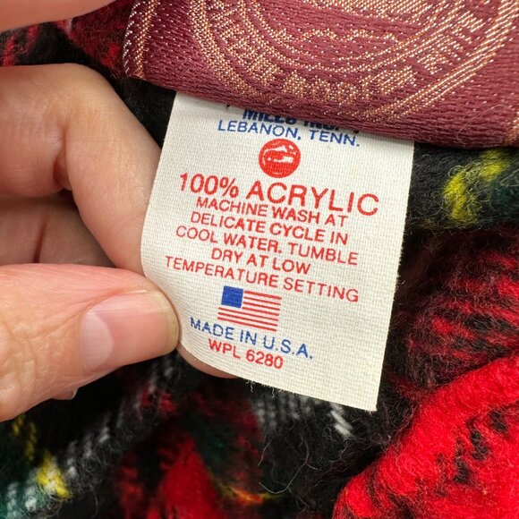 Vintage Tennessee Woolen Mills Red Plaid Stadium Blanket Acrylic USA Snuggle - Picture 5 of 10